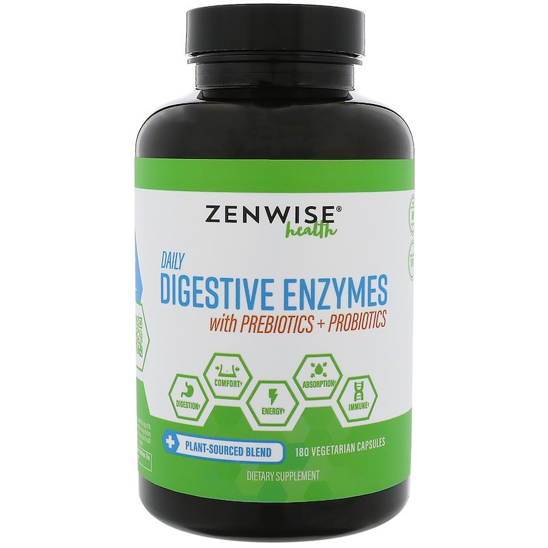 Zenwise Health, Ежедневные пищеварительные ферменты с пребиотиками + пробиотиками, 180 вегетарианских капсул