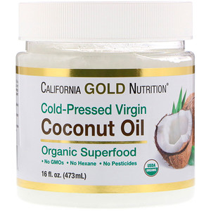 California Gold Nutrition, Органическое нерафинированное кокосовое масло, суперпродукт, холодного отжима, нерафинированное, 16 ж. унц. (473 мл)