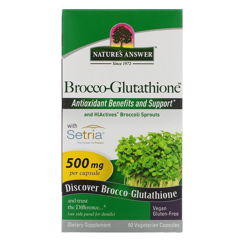 Nature's Answer, Brocco-Glutathione, средство с брокколи и глутатионом, 500 мг, 60 растительных капсул