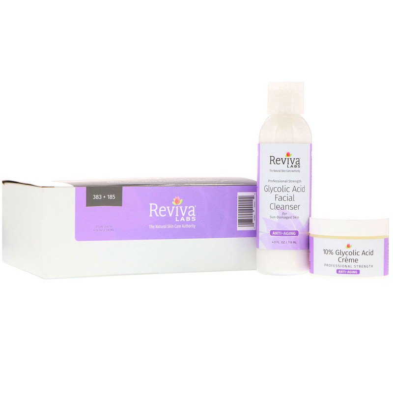 Reviva Labs, Крем с 10% гликолевой кислоты и очищающее средство для лица, комплект из 2 шт.
