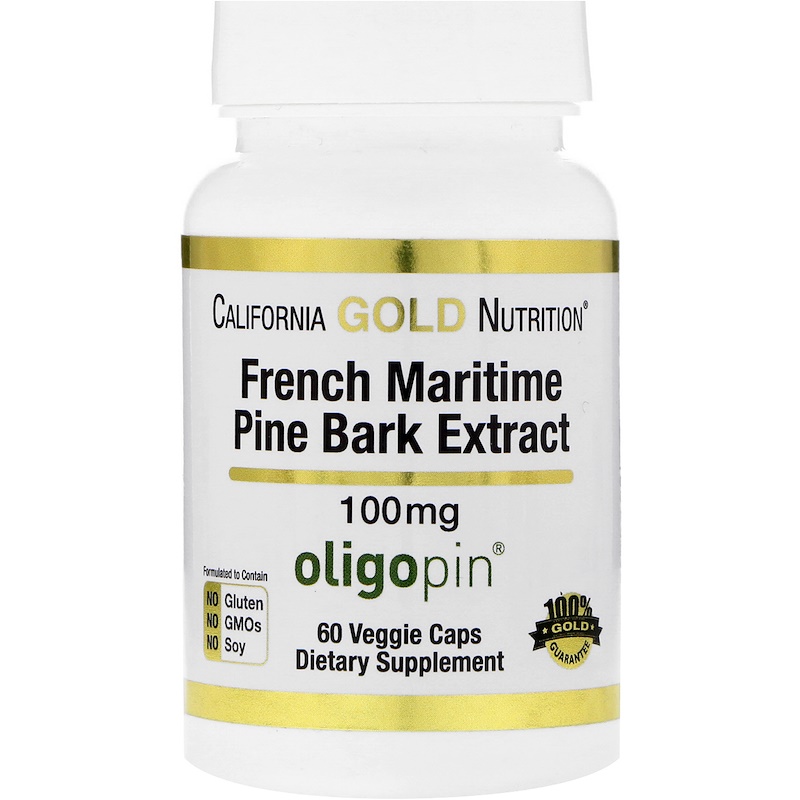 California Gold Nutrition, Французский экстракт коры приморской сосны, олигопин, антиоксидант полифенол, 100 мг, 60 вегетарианских капсул