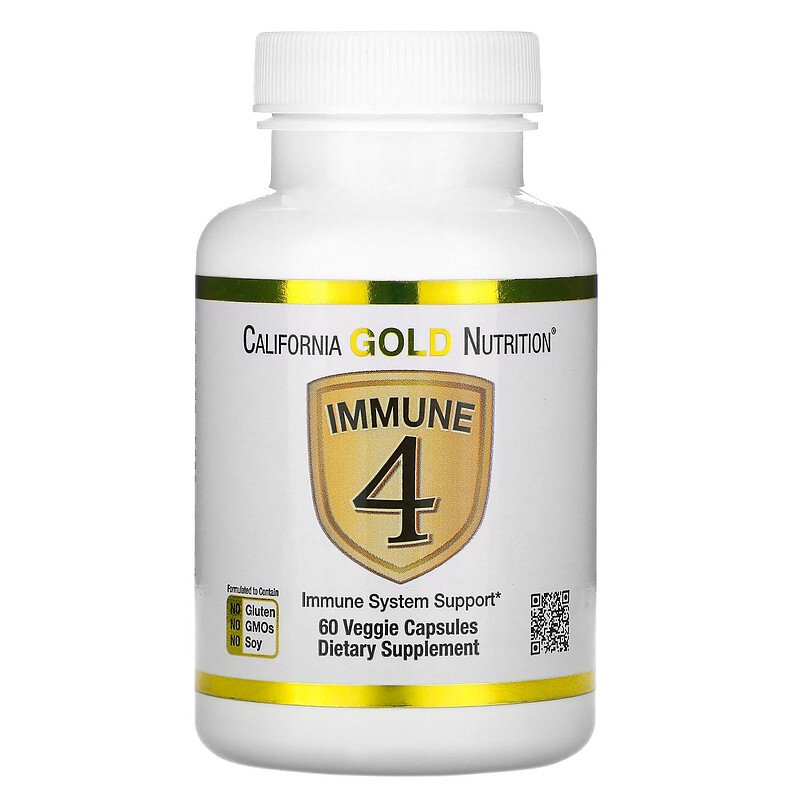 California Gold Nutrition, Immune4, средство для укрепления иммунитета, 60 растительных капсул