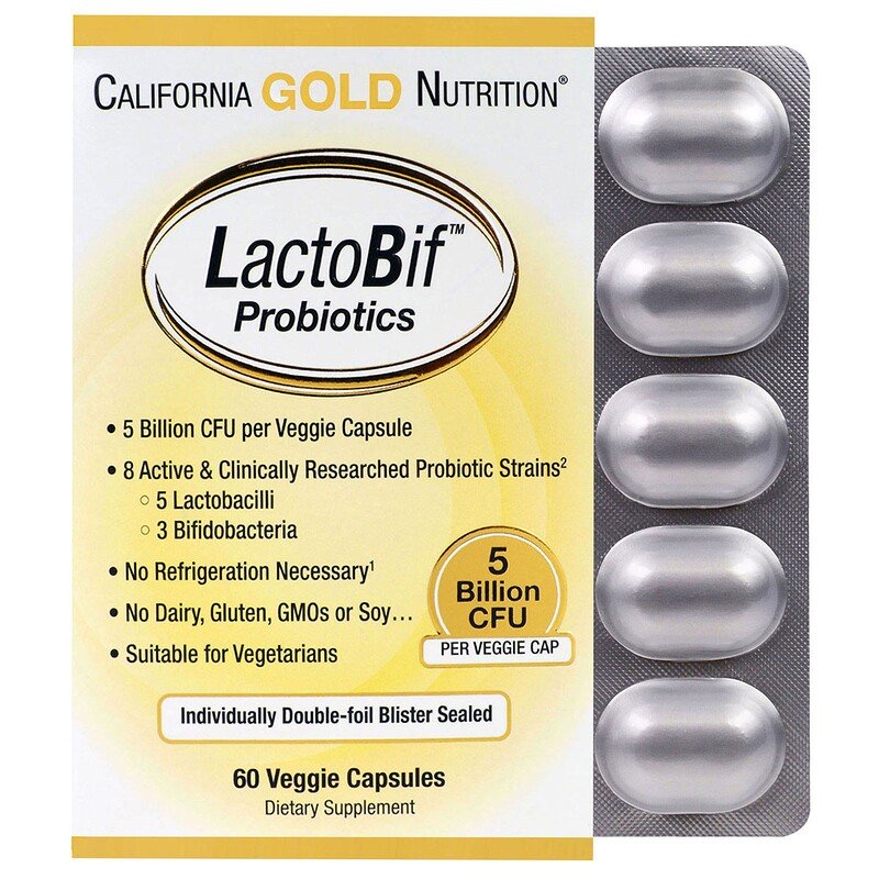 California Gold Nutrition, Пробиотики LactoBif, 5 миллиардов КОЕ, 60 растительных капсул