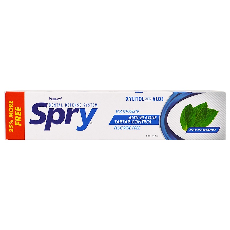 Xlear, Spry Toothpaste, Anti-Plaque Tartar Control, Fluoride Free, Natural Peppermint, 5 oz (141 g)